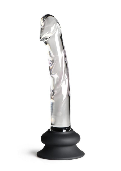 Load image 1 in gallery view. Pleasure Crystals Glass Dildo with Silicone Base - Black/Clear - 7in
