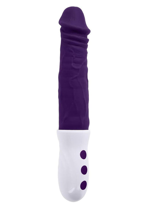 Load image 1 in gallery view. Plum Thrust Rechargeable Silicone Dildo - Purple/White