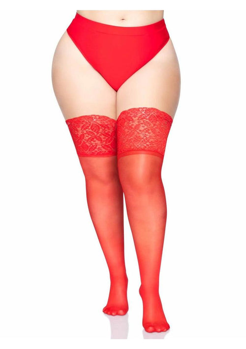 Load image 1 in gallery view. Plus Size Lycra Sheer Stay Up Thigh High with 5in Silicone Lace Top - Its Cassidy Bybee