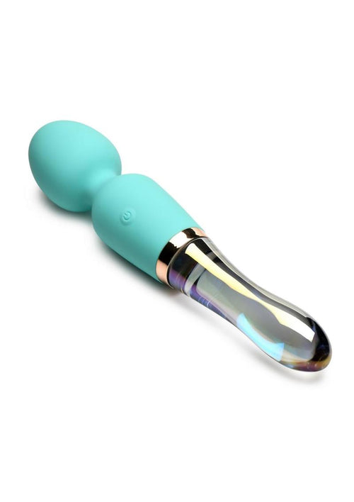 Load image 1 in gallery view. Prisms Vibra-Glass 10x Dual End Rechargeable Silicone Glass Wand - Blue/Turquoise
