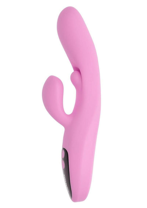 Load image 1 in gallery view. Push The Button Rechargeable Silicone Rabbit Vibrator with Clitoral Stimulator - Pink