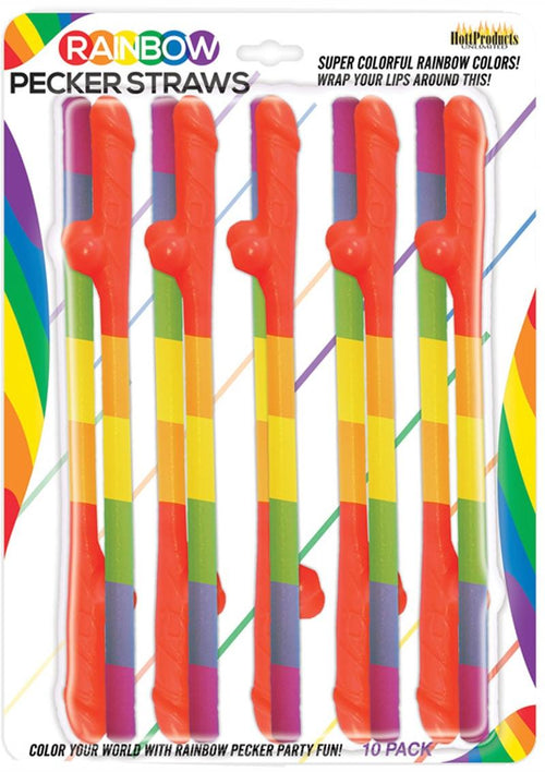 Load image 1 in gallery view. Rainbow Pecker Straws - Multicolor - 10 Each Per Pack