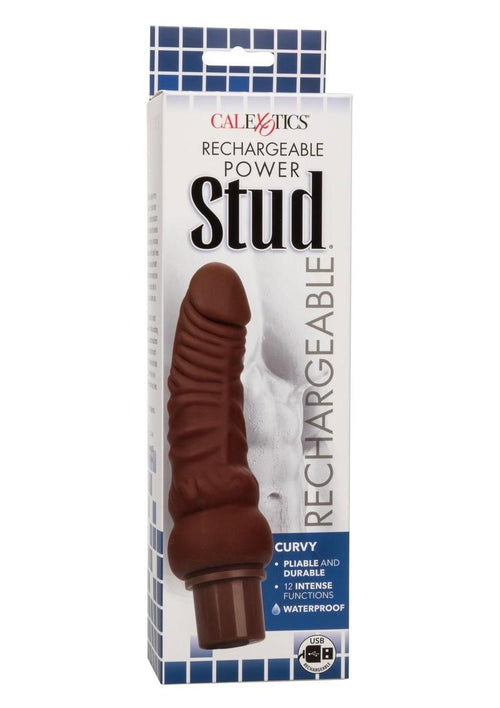 Load image 1 in gallery view. Rechargeable Power Stud Curvy Silicone Vibrating Dong - Chocolate
