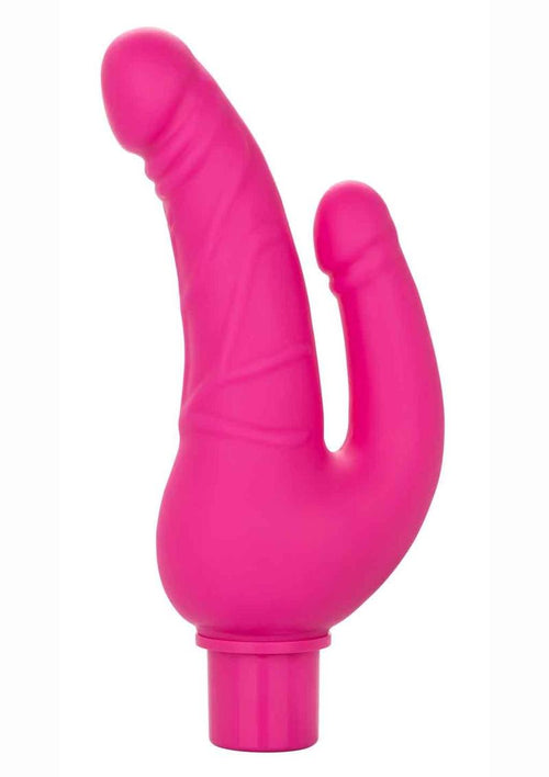 Load image 1 in gallery view. Rechargeable Power Stud Over and Under Silicone Vibrating Double Dong - Pink