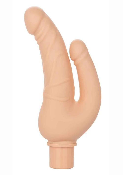 Load image 1 in gallery view. Rechargeable Power Stud Over and Under Silicone Vibrating Double Dong - Vanilla