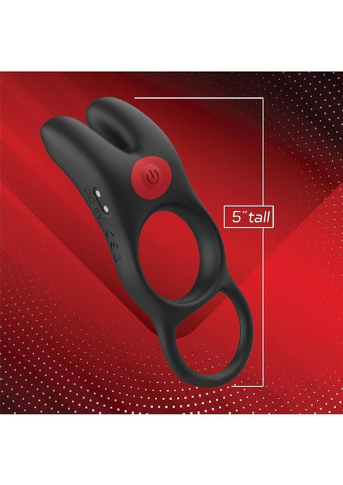 Load image 1 in gallery view. Red Dot Silicone Rechargeable Vibrating Cock Ring V1 with Remote Control - Black/Red