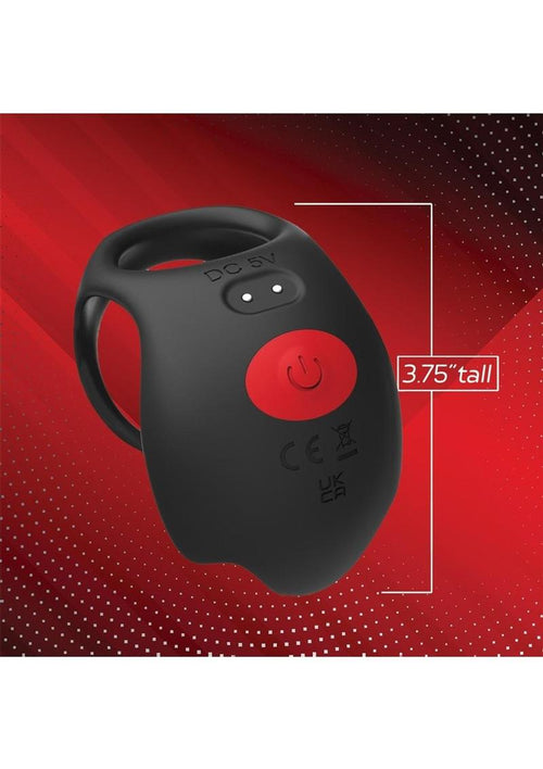 Load image 1 in gallery view. Red Dot Silicone Rechargeable Vibrating Cock Ring with Controller V3 - Black/Red
