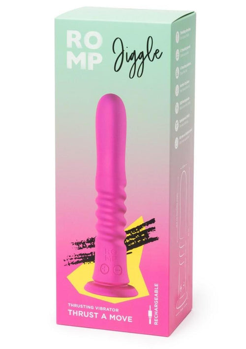 Load image 1 in gallery view. Romp Jiggle Rechargeable Silicone Thrusting Vibrating Dildo with Suction Cup - Pink
