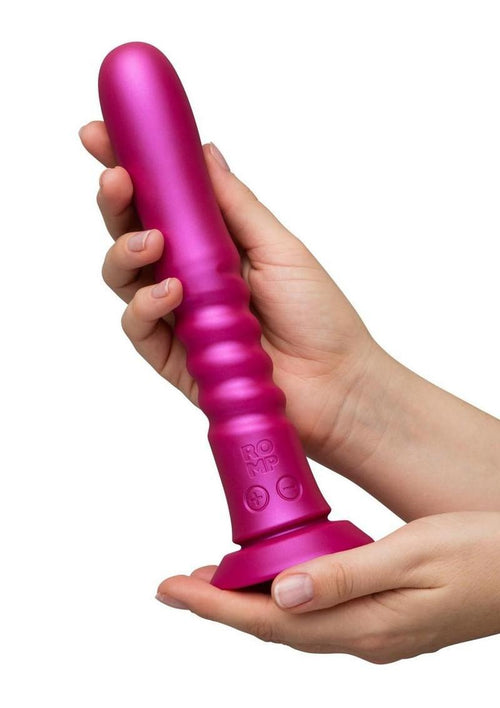 Load image 1 in gallery view. Romp Jiggle Rechargeable Silicone Thrusting Vibrating Dildo with Suction Cup - Pink