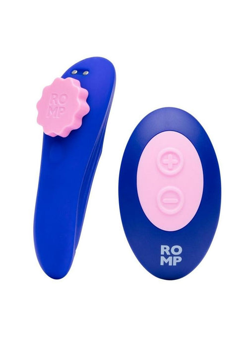 Load image 1 in gallery view. Romp Party Rechargeable Silicone Clitoral Vibrator with Remote - Blue/Pink