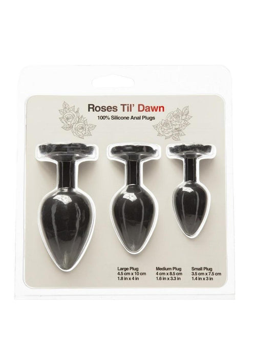 Load image 1 in gallery view. Roses Til Dawn Silicone Butt Plug - Black - 3 Piece/Set