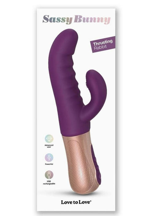 Load image 1 in gallery view. Sassy Bunny Dual Motor Rechargeable Silicone Thrusting Rabbit Vibrator - Purple/Purple Rain