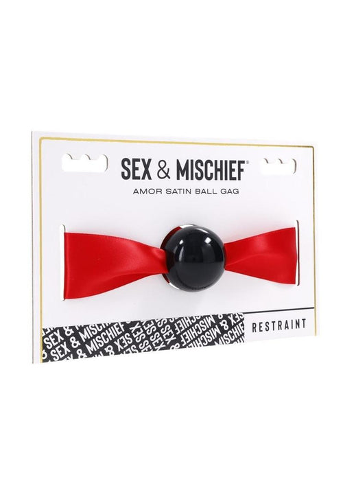 Load image 1 in gallery view. Sex and Mischief Amor Satin Ball Gag - Black/Red