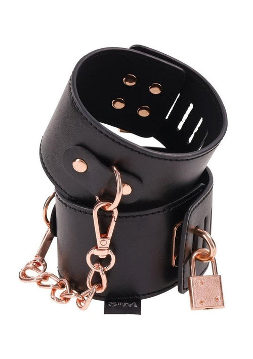 Load image 1 in gallery view. Sex and Mischief Brat Locking Cuffs - Black/Rose Gold