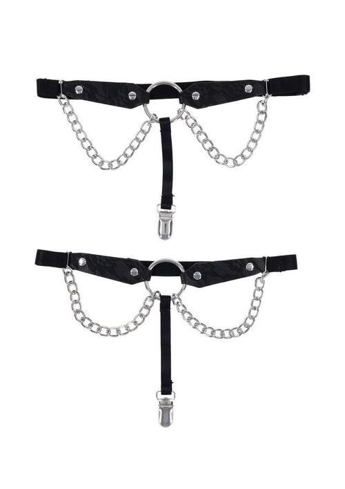Load image 1 in gallery view. Sex and Mischief Chain Lace Garters - Black/Silver