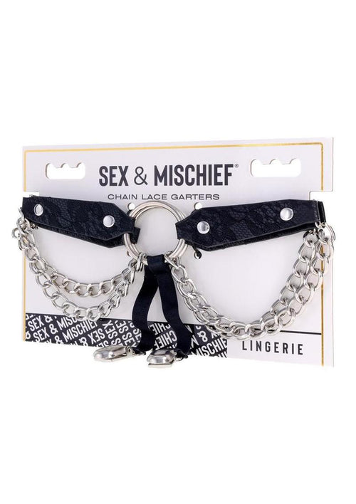 Load image 1 in gallery view. Sex and Mischief Chain Lace Garters - Black/Silver