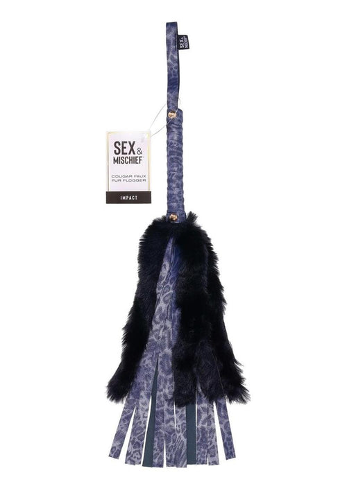 Load image 1 in gallery view. Sex and Mischief Cougar Faux Fur Flogger - Black/Blue/Navy