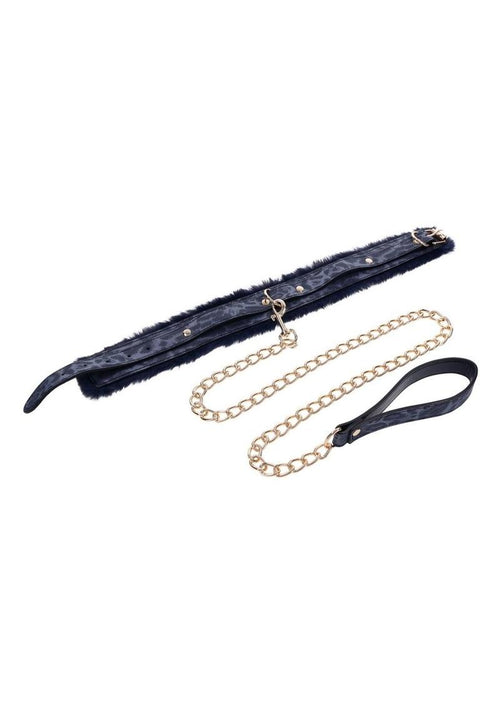 Load image 1 in gallery view. Sex and Mischief Cougar Fur Collar Andamp; Leash - Blue/Gold/Navy