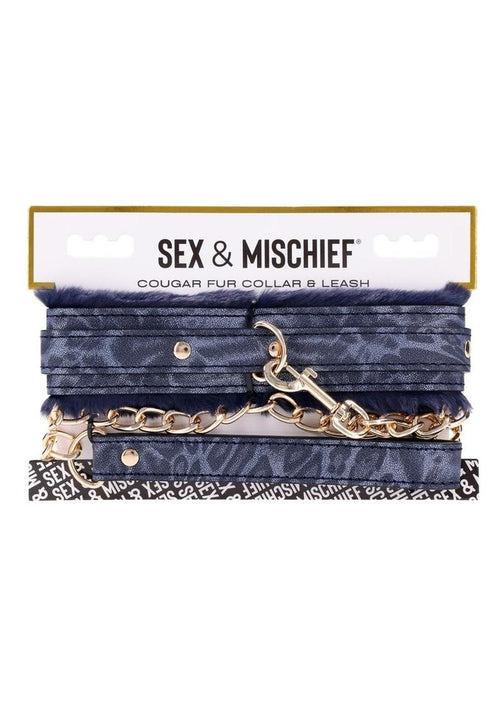 Load image 1 in gallery view. Sex and Mischief Cougar Fur Collar Andamp; Leash - Blue/Gold/Navy