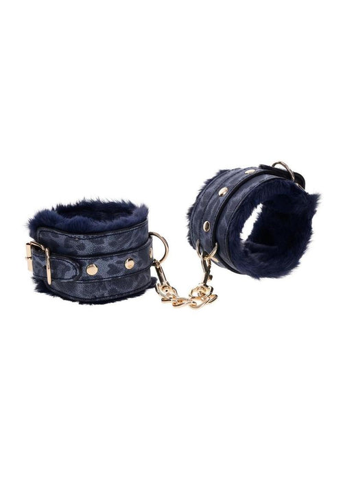 Load image 1 in gallery view. Sex and Mischief Cougar Fur Handcuffs - Blue/Gold/Navy