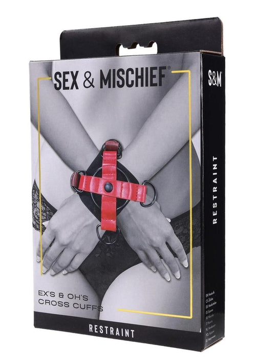 Load image 1 in gallery view. Sex and Mischief Ex's Andamp; Oh's Cross Cuffs - Black/Red