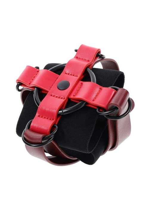 Load image 1 in gallery view. Sex and Mischief Ex's Andamp; Oh's Cross Cuffs - Black/Red