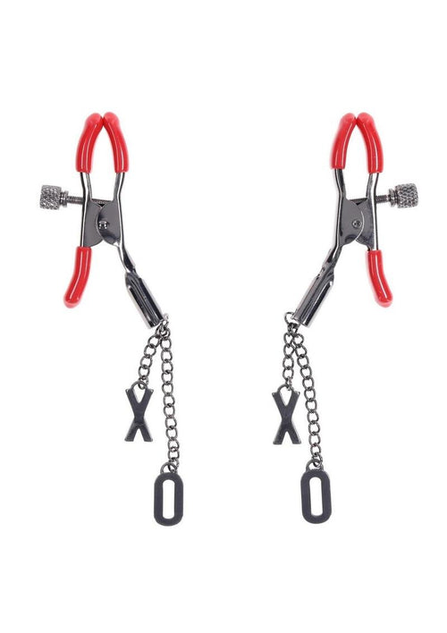 Load image 1 in gallery view. Sex and Mischief Ex's Andamp; Oh's Nipple Clamps - Black/Red