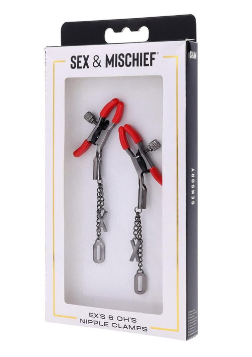Load image 1 in gallery view. Sex and Mischief Ex's Andamp; Oh's Nipple Clamps - Black/Red