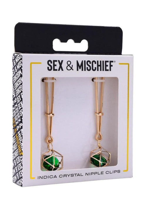 Load image 1 in gallery view. Sex and Mischief Indica Crystal Nipple Clips - Gold/Green
