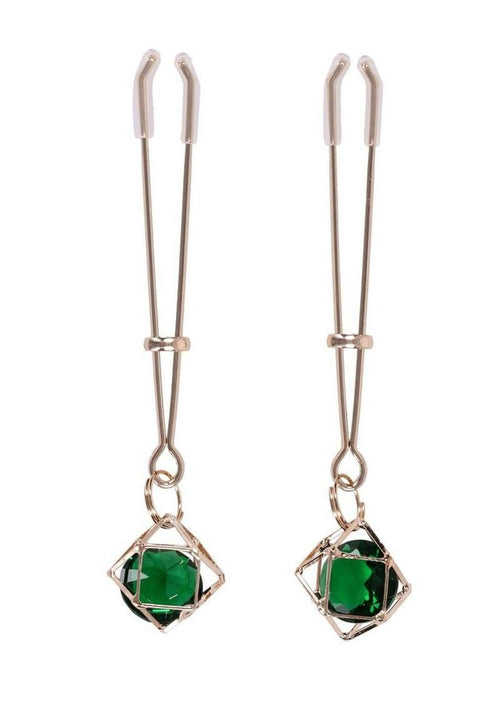 Load image 1 in gallery view. Sex and Mischief Indica Crystal Nipple Clips - Gold/Green
