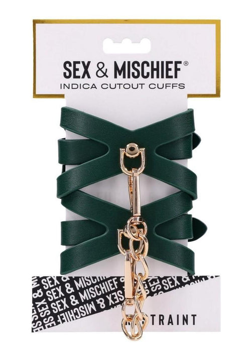 Load image 1 in gallery view. Sex and Mischief Indica Cutout Cuffs - Gold/Green