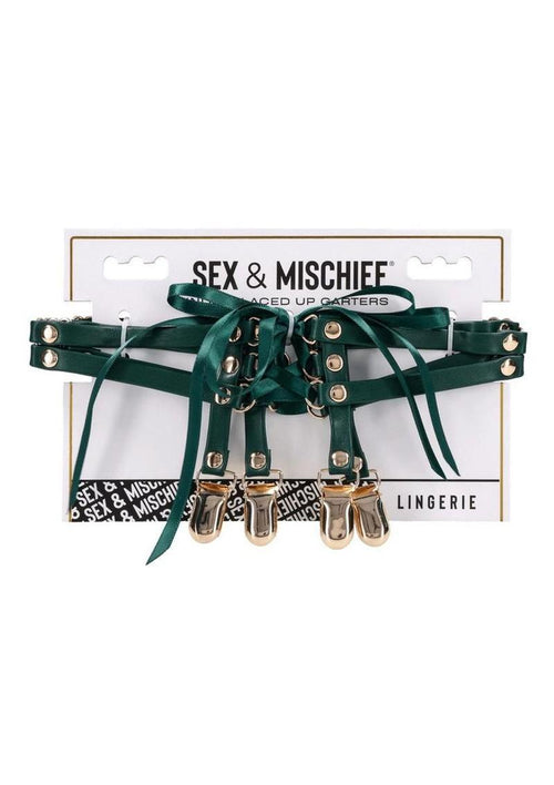 Load image 1 in gallery view. Sex and Mischief Indica Laced Up Garter - Green