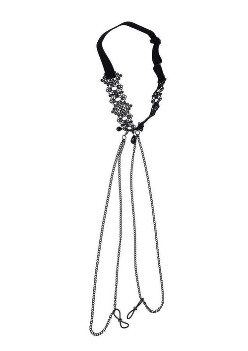 Load image 1 in gallery view. Sex and Mischief Lace Collar with Nipple Ties - Black