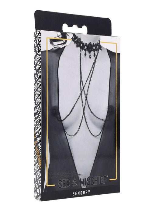 Load image 1 in gallery view. Sex and Mischief Lace Collar with Nipple Ties - Black