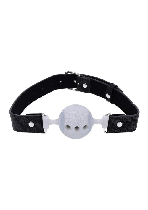 Load image 1 in gallery view. Sex and Mischief Lace Silicone Breathable Ball Gag - Black/Silver