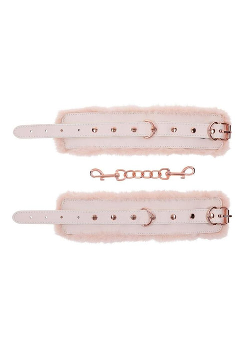 Load image 1 in gallery view. Sex and Mischief Peaches N Creame Fur Handcuffs - Ivory/Rose Gold