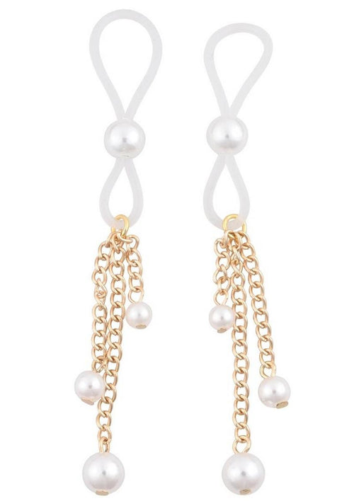 Load image 1 in gallery view. Sex and Mischief Pearl Nipple Ties - Gold/White