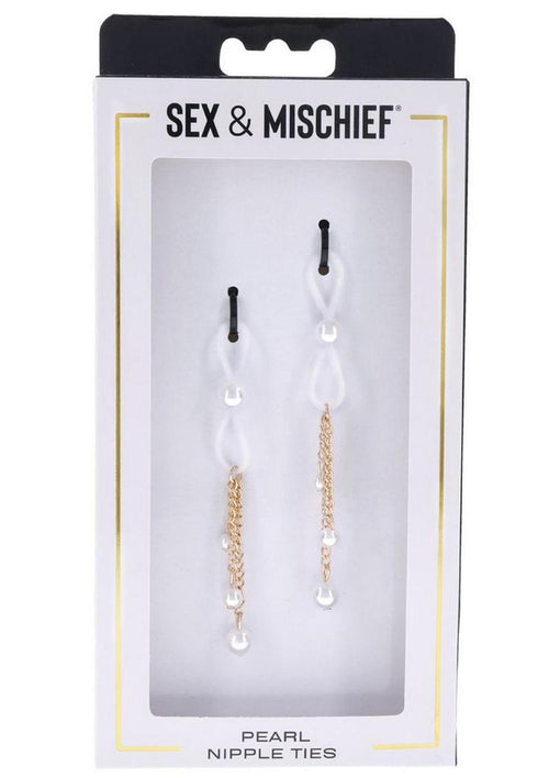 Load image 1 in gallery view. Sex and Mischief Pearl Nipple Ties - Gold/White