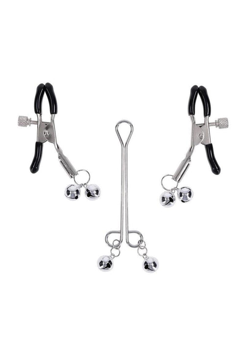 Load image 1 in gallery view. Sex and Mischief Shadow Bell Nipple Clit Jewelry - Black/Silver