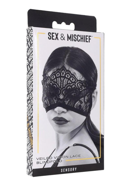Load image 1 in gallery view. Sex and Mischief Veiled Vision Lace Blindfold - Black
