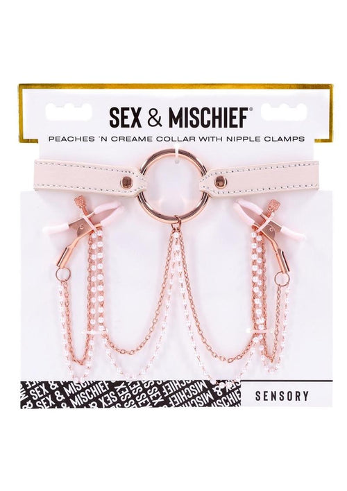 Load image 1 in gallery view. Sex and Miscielf Peaches 'N Creame Collar with Nipple Clamps - Ivory/Rose Gold