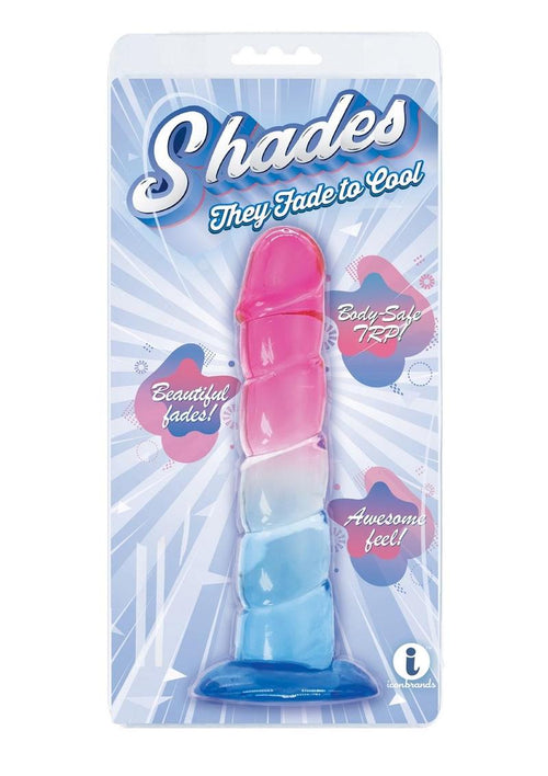 Load image 1 in gallery view. Shades Swirl Dildo with Suction Cup - Blue/Pink - 7.5in
