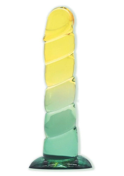 Load image 1 in gallery view. Shades Swirl Dildo with Suction Cup - Green/Mint Green/Yellow - 7.5in