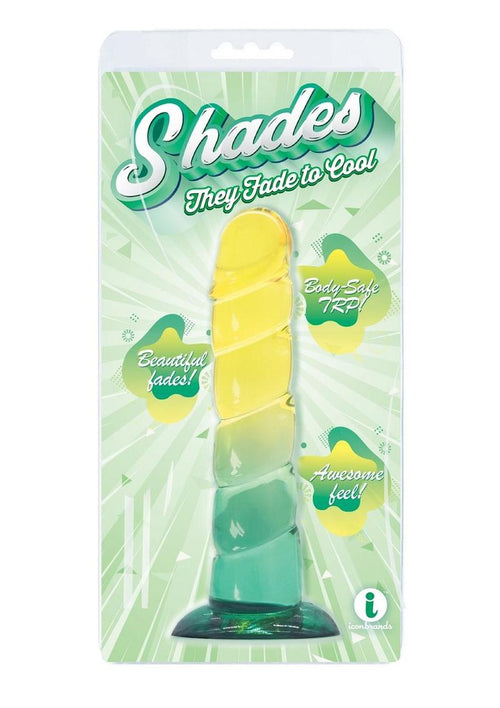 Load image 1 in gallery view. Shades Swirl Dildo with Suction Cup - Green/Mint Green/Yellow - 7.5in
