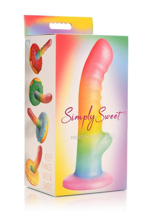 Load image 1 in gallery view. Simply Sweet Ribbed Silicone Rainbow Dildo - Multicolor