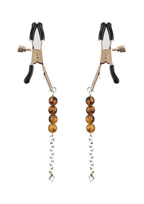 Load image 1 in gallery view. Sincerely Amber Beaded Nipple Clamps - Animal Print/Gold