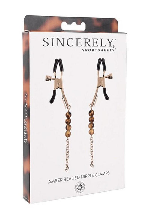 Load image 1 in gallery view. Sincerely Amber Beaded Nipple Clamps - Animal Print/Gold