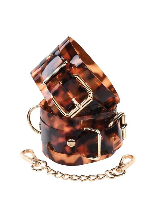 Load image 1 in gallery view. Sincerely Amber Hand Cuffs - Animal Print/Gold