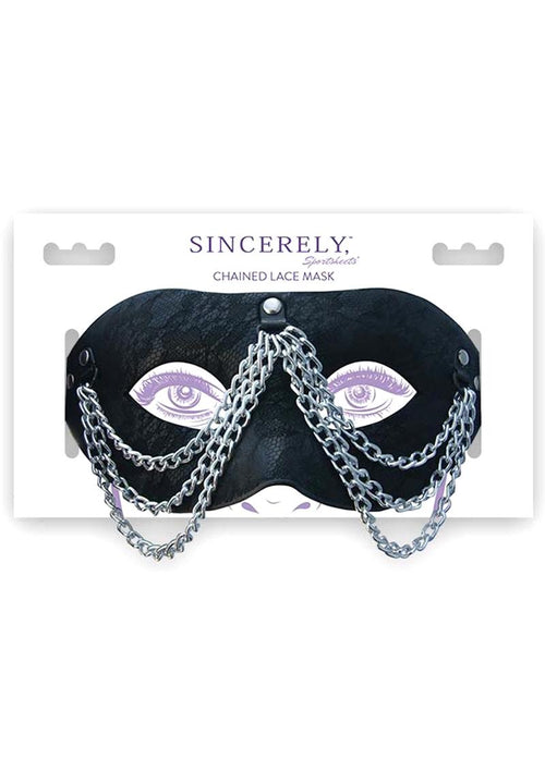 Load image 1 in gallery view. Sincerely Chained Lace Mask - Black/Metal