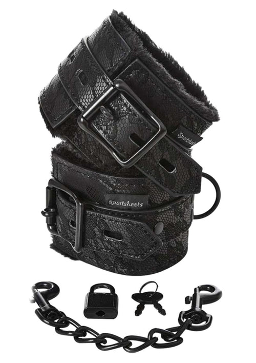 Load image 1 in gallery view. Sincerely Lace Fur Lined Handcuffs - Black